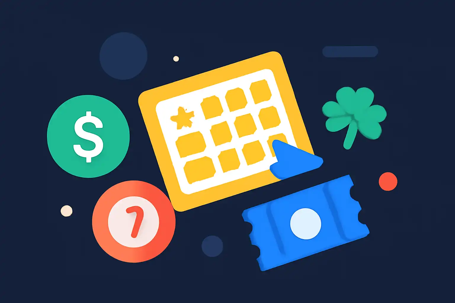 Hero illustration: Nagaland State Lottery, modern flat design, dark background, brand-neutral, icons and shapes only, no text