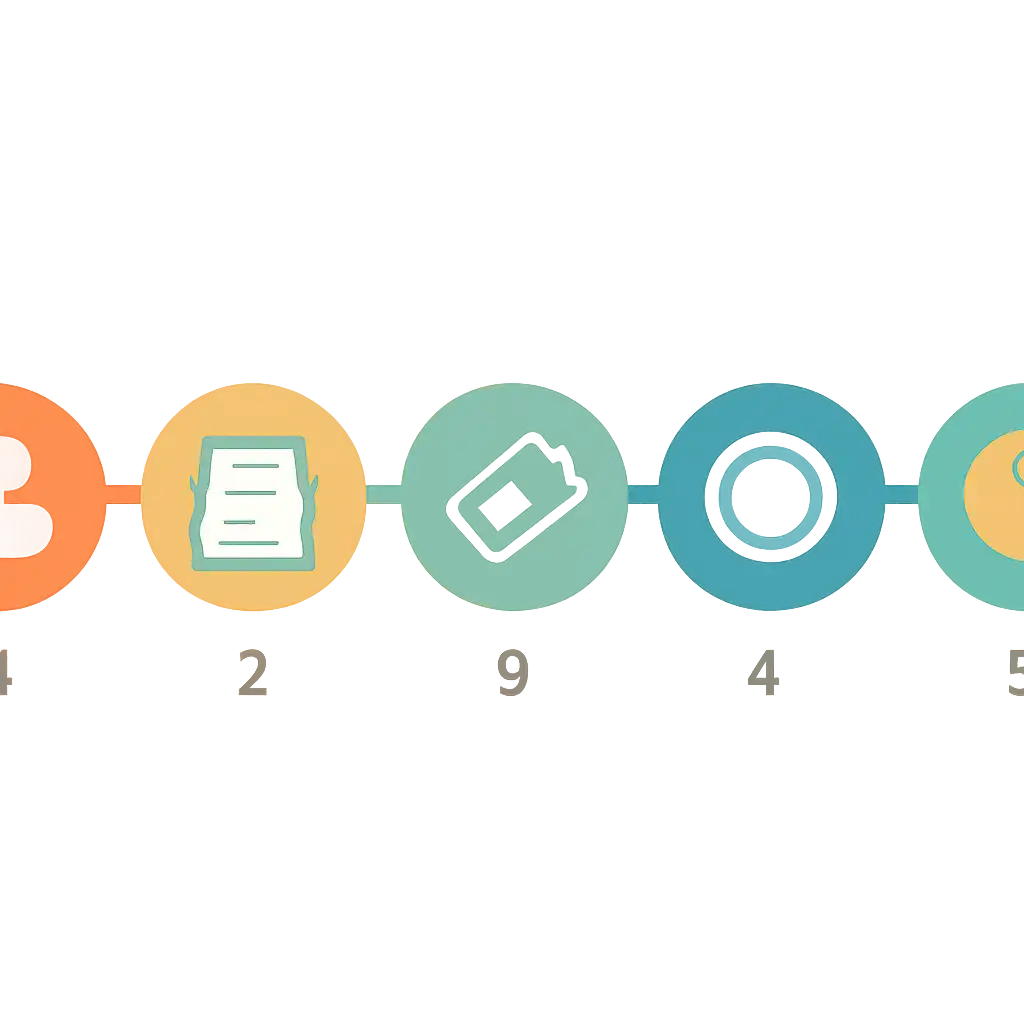 Five numbered circular icons connected by arrows in a horizontal flow, flat illustration, icons only, no words, Nagaland State Lottery steps