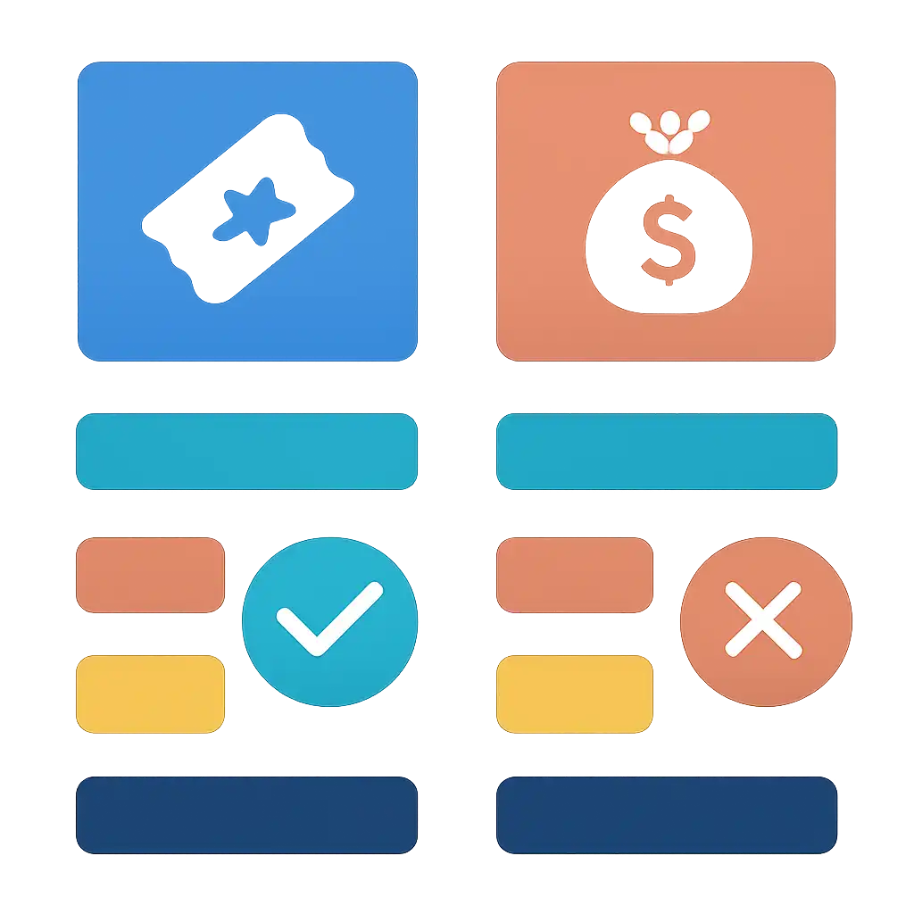 Infographic comparing options using coloured bars and icons only, no text or labels, flat design, Nagaland State Lottery