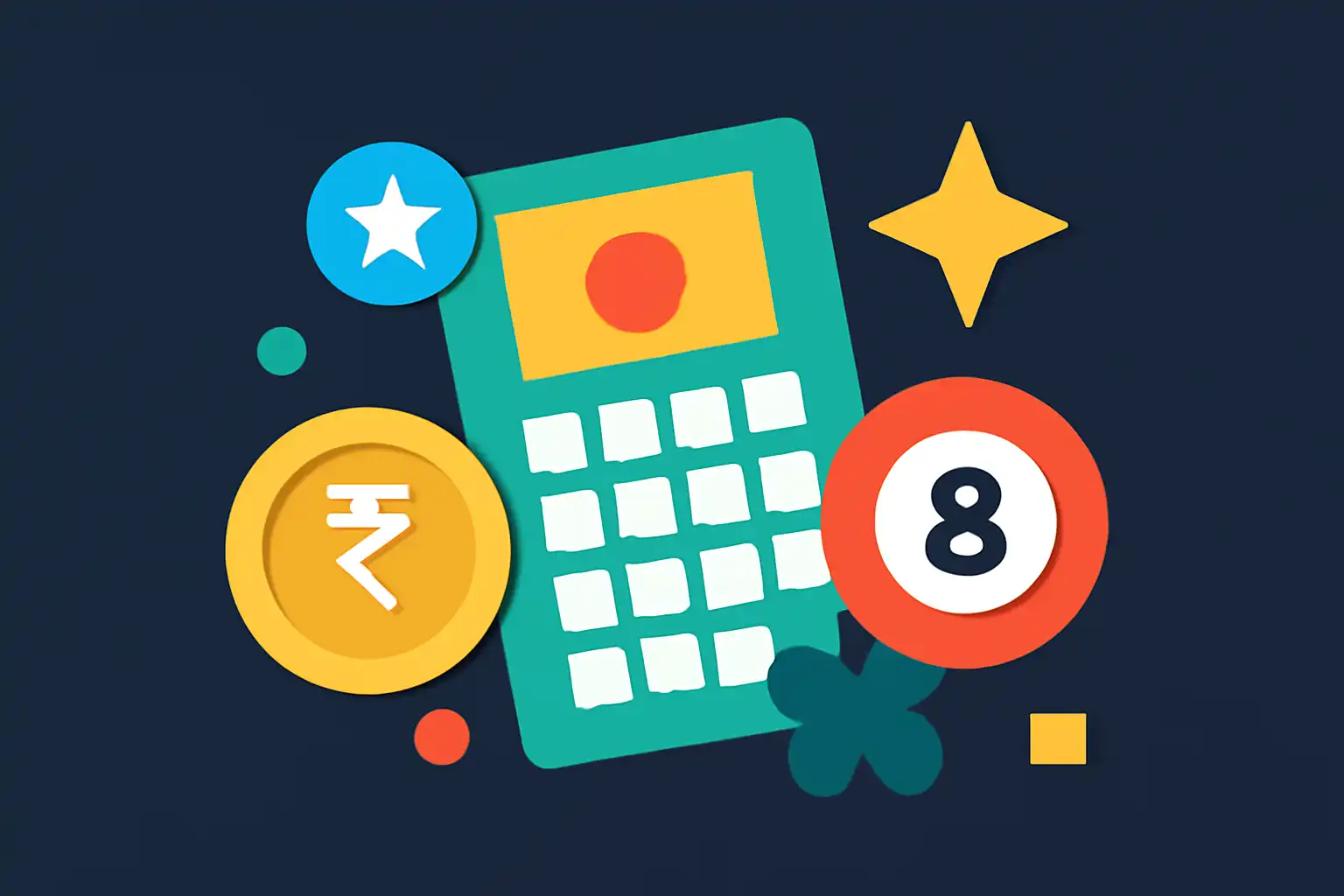 Hero illustration: Nagaland State Lottery, modern flat design, dark background, brand-neutral, icons and shapes only, no text